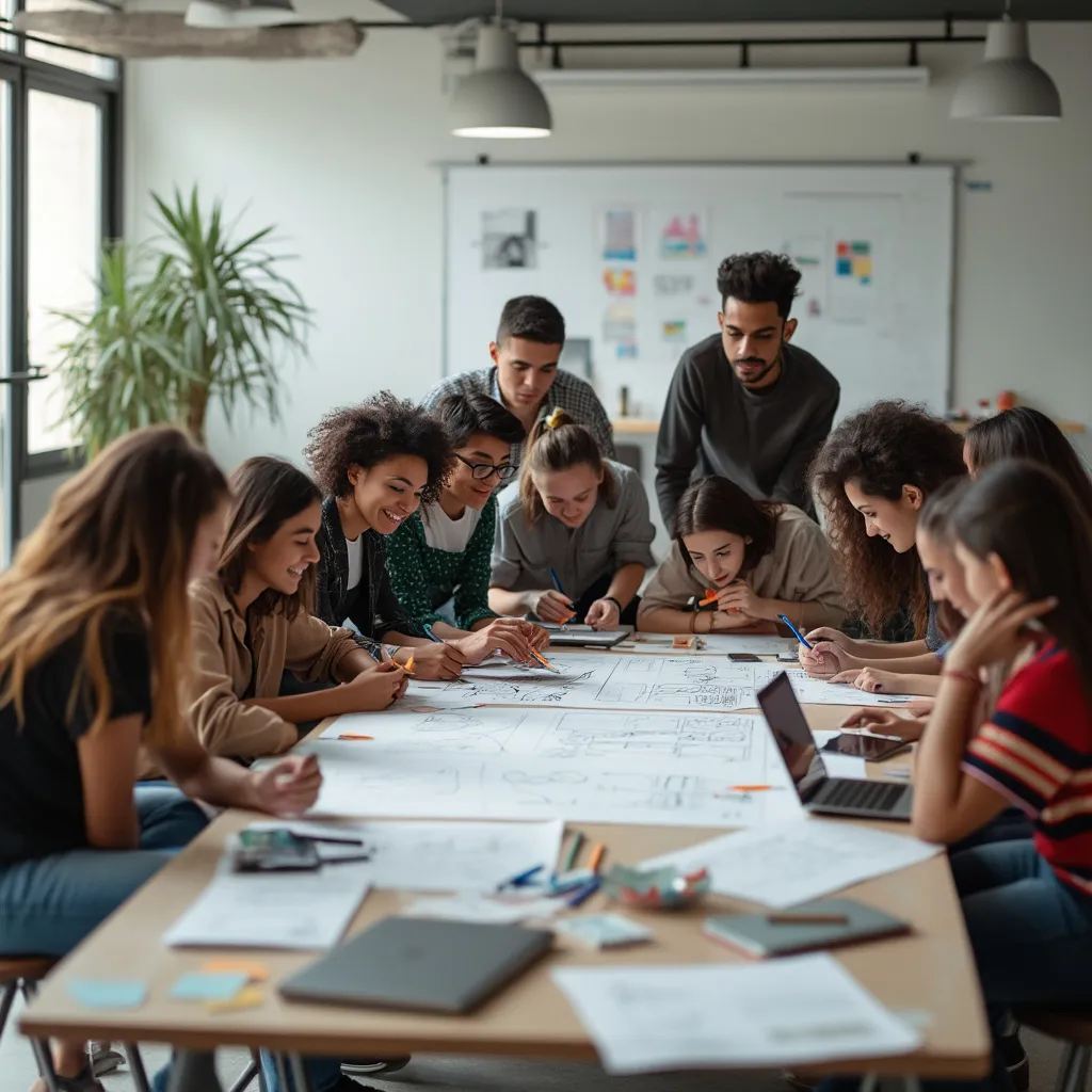 Estudiantes colaborando en un proyecto de diseño