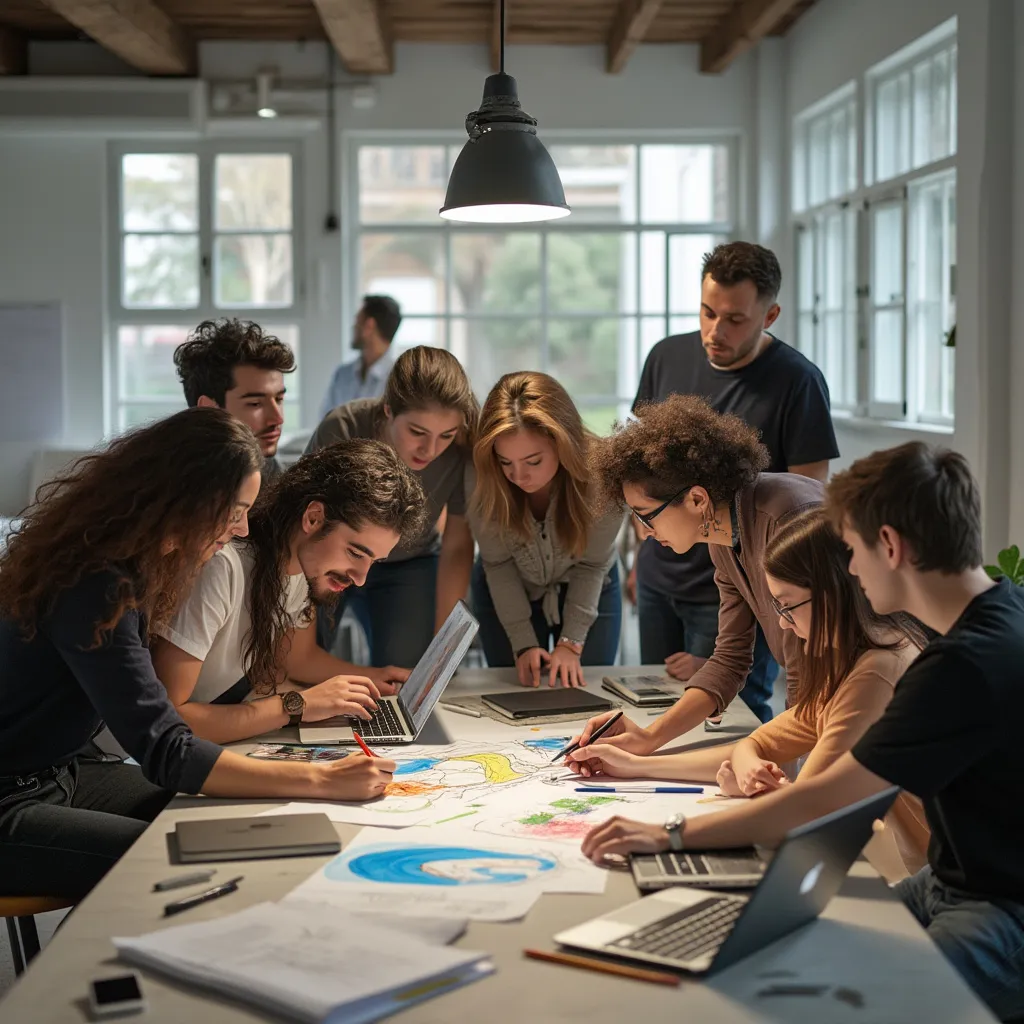 Estudiantes colaborando en un proyecto de diseño