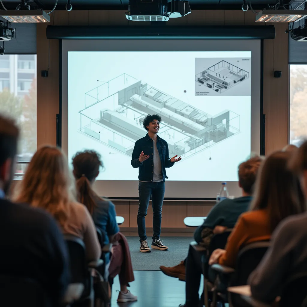 Estudiante presentando proyecto de diseño
